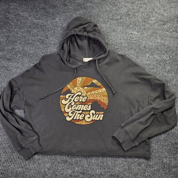 Altar'd State Hoodie Women XL Gray Cropped Here Comes The Sun Retro Pullover USA - Picture 10 of 10